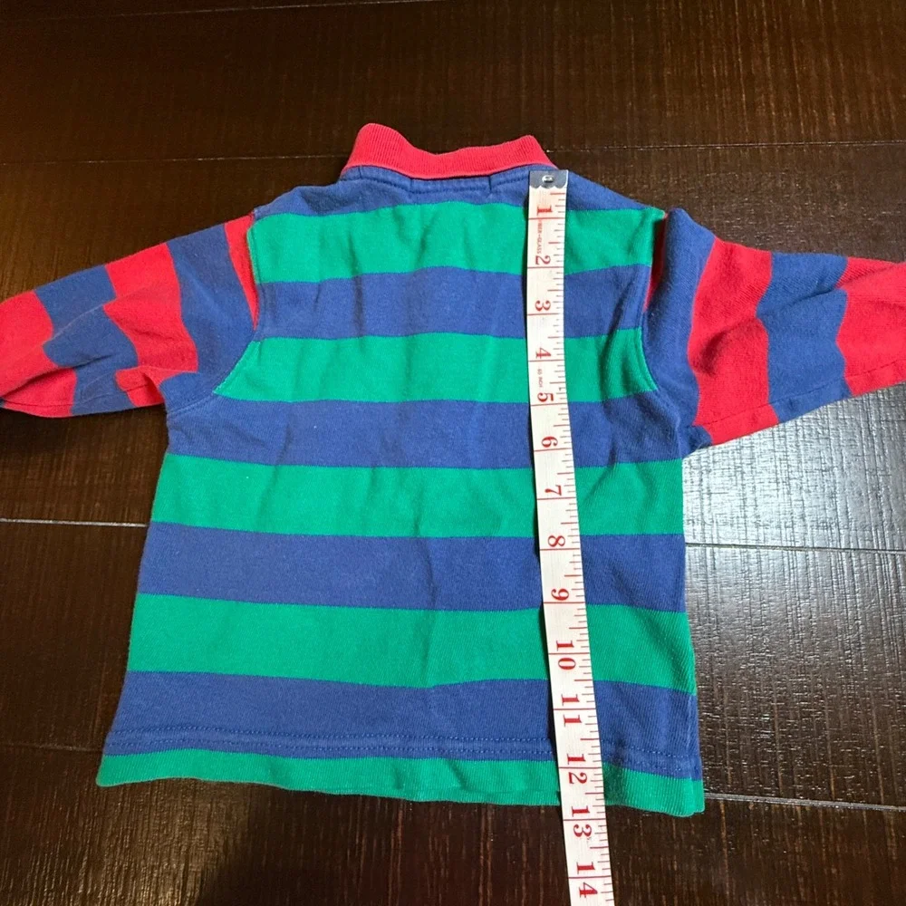 Vintage Gymboree Kids Striped Long Sleeve Polo Shirt Blue Green Red Small Rugby